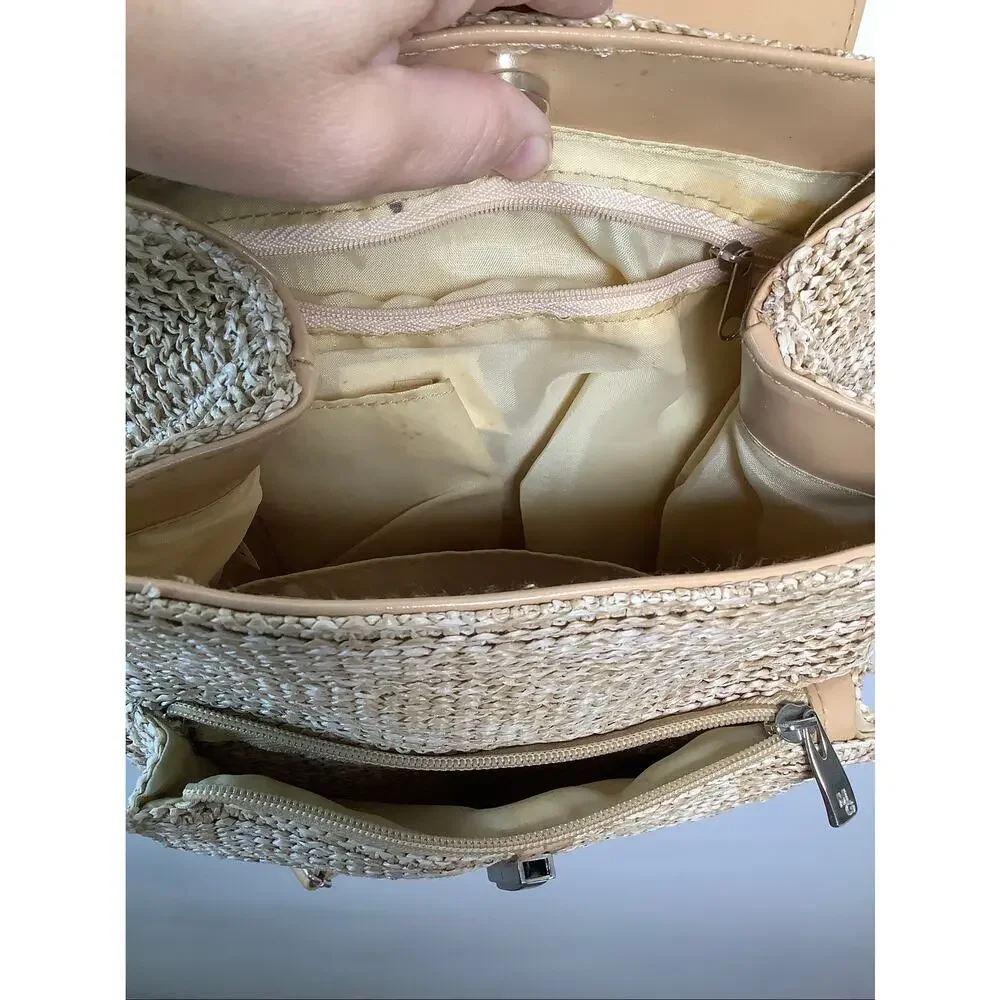 Marina Galanti Tan Woven Straw Raffia Backpack Purse Italian Travel P8-3